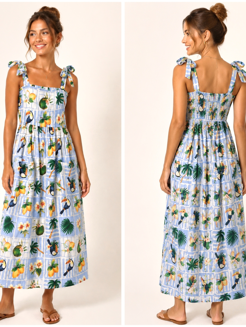 True Destinations, Tropical Tie-Shoulder Maxi Dress, NWT